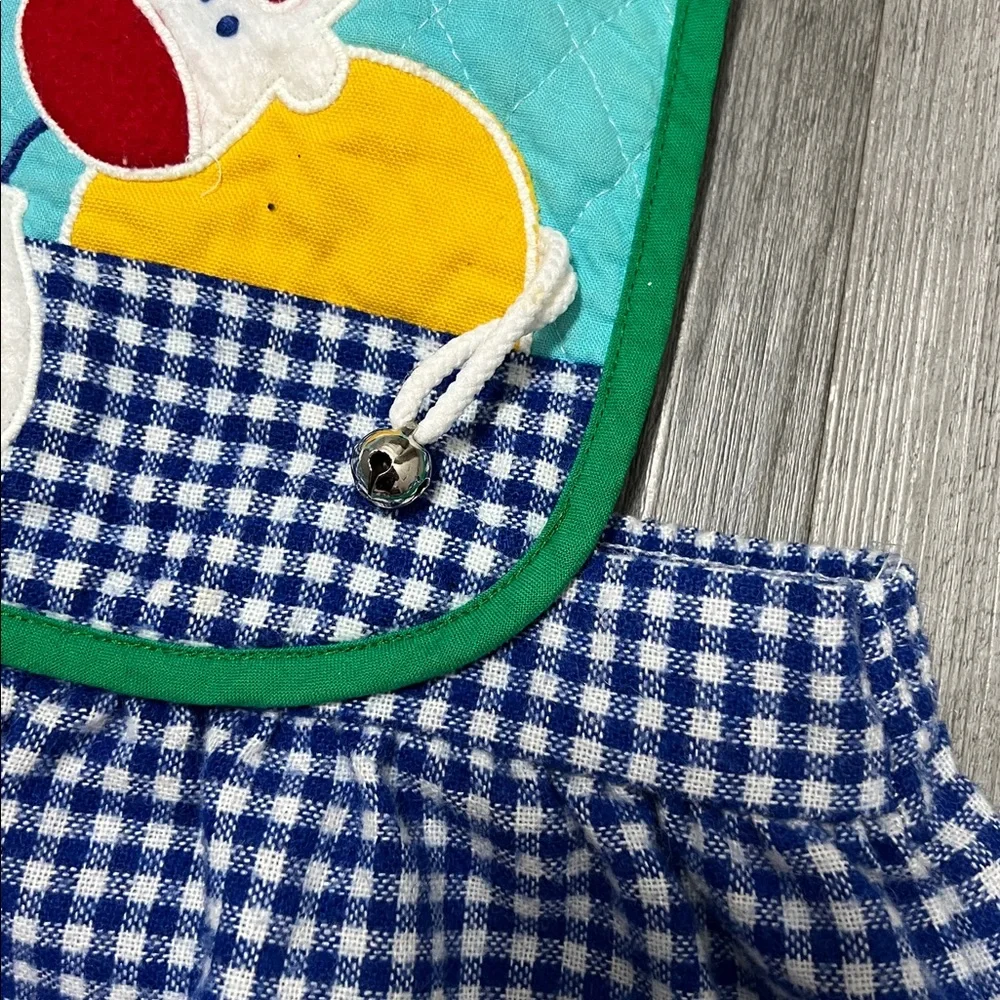 Ruth Scharf vintage Kids Blue Gingham Apron Dress with Aqua Bib- size 3T